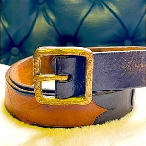 Vintage Two Tone Leather Western Belt Eagle Buffalo Nickel Brass Stamp size 32.